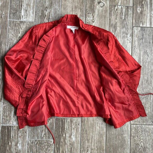 Rafael Jacket Womens 16 Jacket Long Sleeve Red Ruffle Tie Front‎ Metallic Shiney - Picture 5 of 8